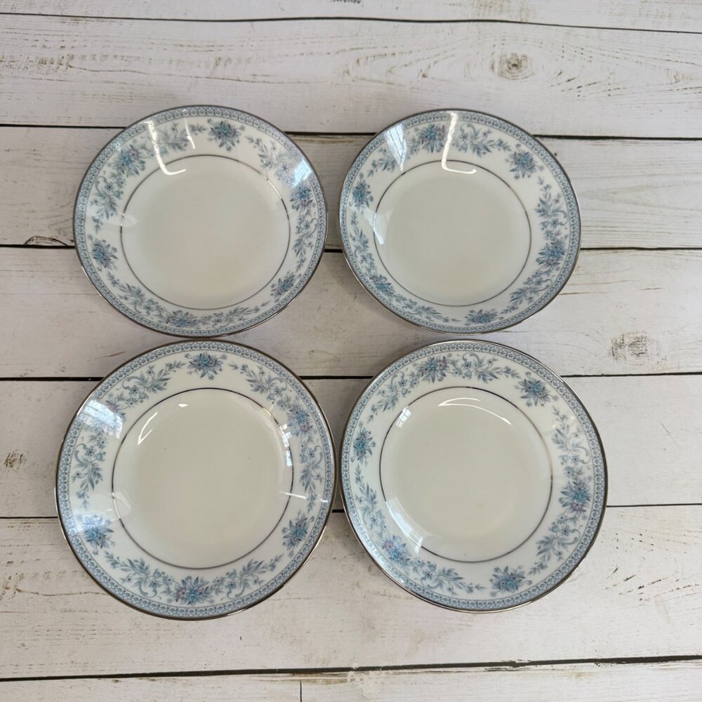Noritake Blue Hill 2482 Fruit Bowls Set of 4 Blue Floral Rim Contemporary - Picture 6 of 8